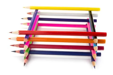 Sharpened colored pencils on the white background Stock Photos