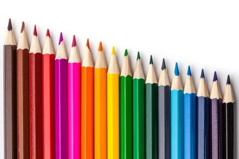 Sharpened colored pencils on a white background. Stock Photos