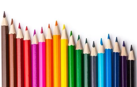Sharpened colored pencils on a white background. Stock Photos
