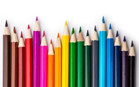 Sharpened colored pencils on a white background. Stock Photos