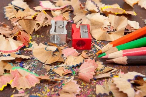 Sharpened pencil with shavings Stock Photos