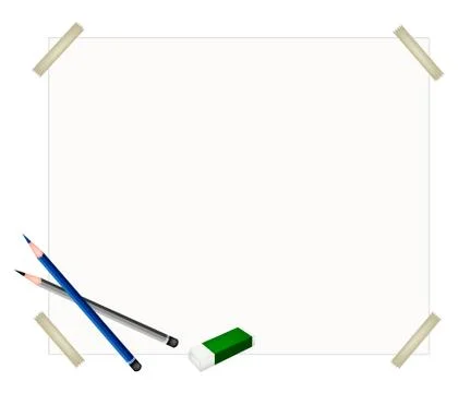 Sharpened Pencils and Eraser on Blank Paper Stock Illustration