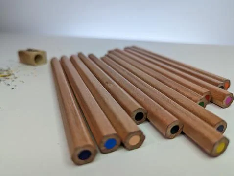Sharpened pencils at the table Stock Photos