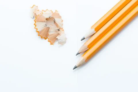 Sharpened yellow pencils on white background. Stock Photos