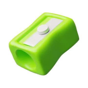 Sharpener 3D plastic cartoon style icon, realistic green pencil sharpen tool 库存插图