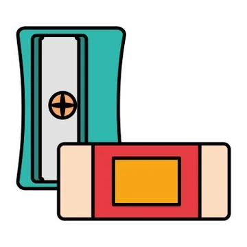Sharpener and eraser school on white background Illustrazione stock