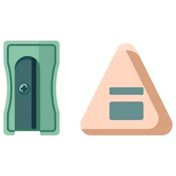Sharpener ans eraser on white isolated backdrop Stock Illustration