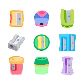 Sharpener pencil set cartoon vector illustration Stock Illustration