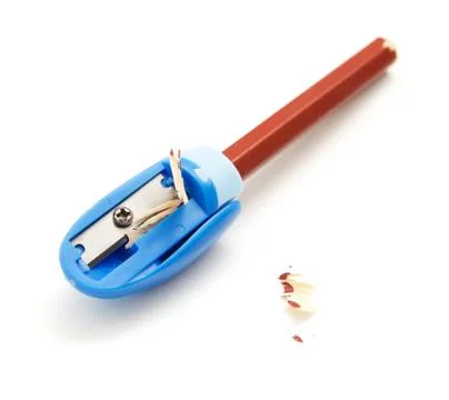 Sharpener with pencil on white background Stock Photos