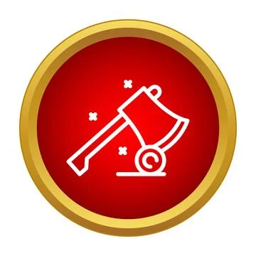 Sharpening axe icon in red circle button Stock Illustration
