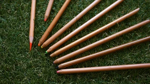 Sharpening colored pencils one by one, stop motion. Stock Footage 116581092