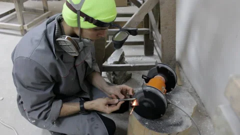 Sharpening The Cutter On The Machine Stock Footage 136748592