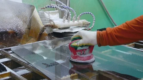 Sharpening of flat polished glass in the diamond circle.Work at the plant. 스톡 동영상 122011857