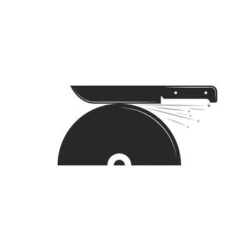 Sharpening knife logo for a blacksmith craftsman, black and white industrial  Stock Illustration