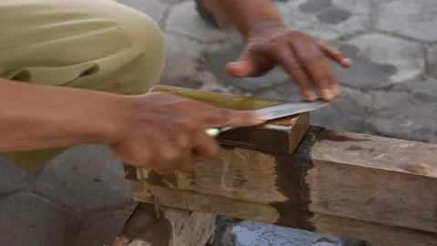 Sharpening the knife with whetstone Stock Footage 141831282