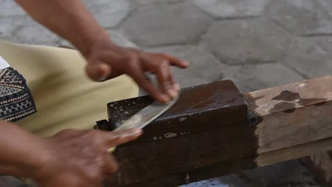 Sharpening the knife with whetstone Stock Footage 141831710