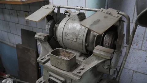 Sharpening Machine With Abrasive Wheels in Workshop Stock Footage 277627757