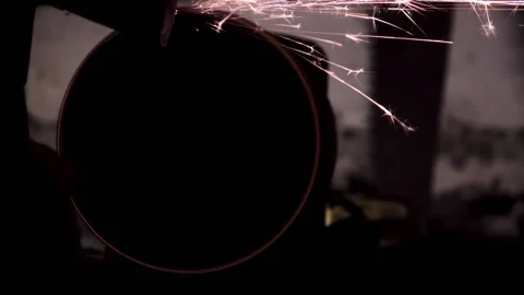 Sharpening an old grain ax close-up with bright sparks. copy space Stock Footage 137133946