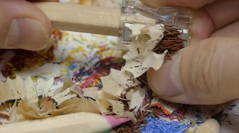 Sharpening pencil brown in slow motion close up, 4k Stock Footage 61492748