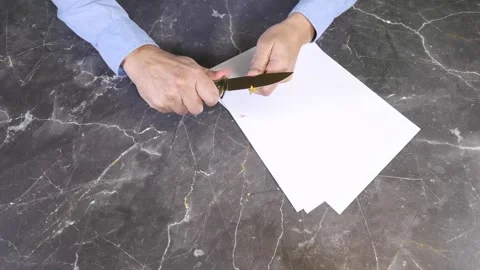 Sharpening The Pencil With a Knife Stock Footage 242387158