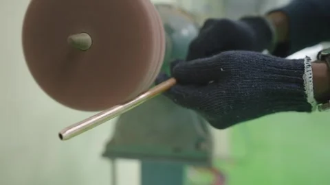 Sharpening the Pipe Industrial Machine Factory Stock Footage 322114958