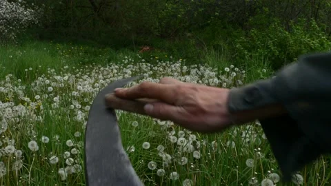 Sharpening Scythe Tool With Stone Video stock 131666939