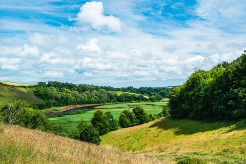 Sharpham Meadows and Marsh over River Dart from a drone Totnes Devon England Stock Photos