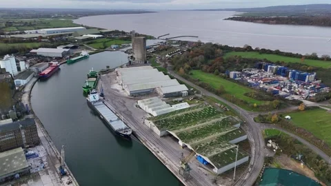 Sharpness Docks, Gloucestershire. With the River Severn at high tide. Stock Footage 293681654