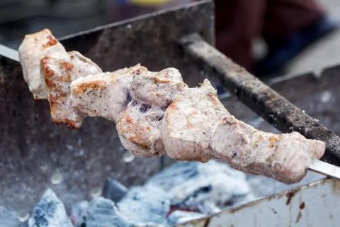 Shashlik. Cooking process. Stock Photos