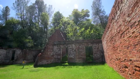 Shasta State Historic park, CA, building remains, brick walls, historic Stock Footage 165560469