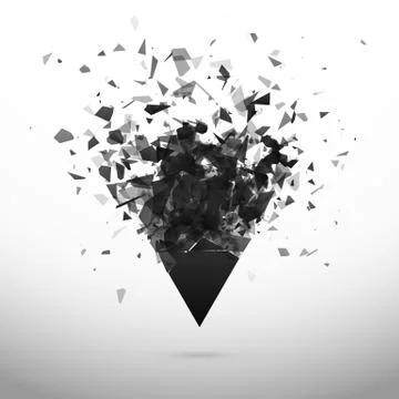 Shatter and destruction dark triangle. Explosion effect. Abstract cloud of pi Stock Illustration