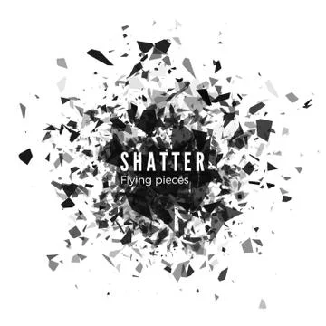 Shatter and destruction effect. Abstract cloud of pieces and fragments after  Stock Illustration