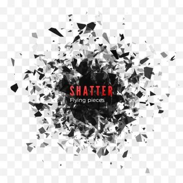 Shatter and destruction effect. Abstract cloud of pieces and fragments after  Illustrazione stock