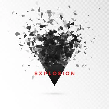 Shatter dark triangle. Abstract cloud of pieces after explosion. Vector Illustrazione stock