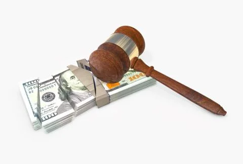 Shattered Banknotes Stack made of One Hundred U.S. Dollar Bills with Gavel Stock Illustration
