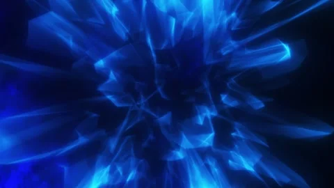 Shattered blue crystalline forms glowing in dark space Stock Footage 326446987