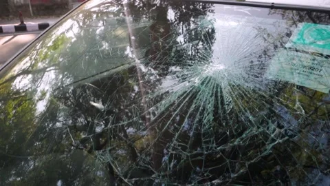 Shattered Car Windshield After Collision - Stock Footage for Rash and Drunk.. Stock Footage 262542073
