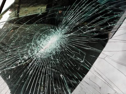 Shattered Car Windshield Close-Up Stock Photos