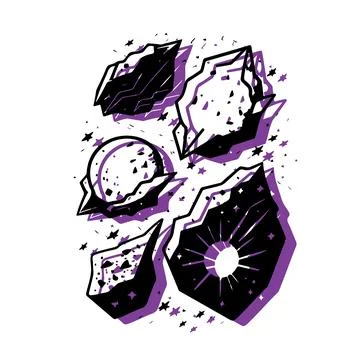 Shattered cosmic elements design. Concept of destruction, chaos, and space. 스톡 일러스트