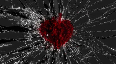 Shattered glass: red broken heart shape. Alpha is included Stock Footage