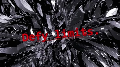 Shattered glass surface with red defy text overlay for dramatic visual impact Video stock 347340870