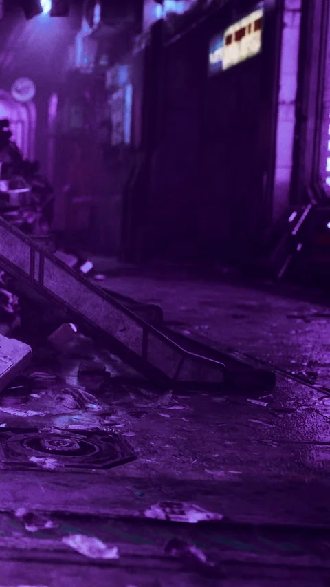 Shattered objects on a street in an urban area during night Stock Footage 331761735