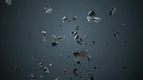 Shattered pieces exploding on dark blue background Illustrazione stock