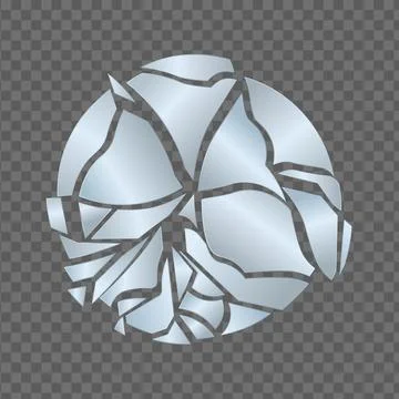 Shattered round broken mirror isolated. Glass crushed to smithereens from impact Stock Illustration