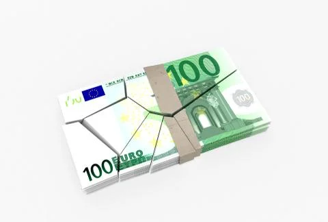 Shattered Torn Banknotes Stack made of One Hundred Euro Bills (Banknotes) Stock Illustration