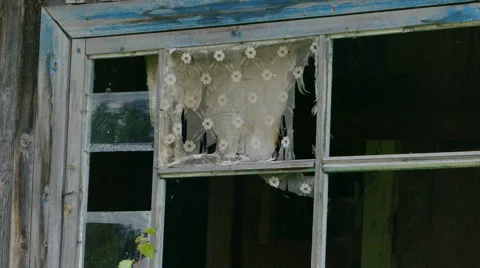 Shattered Window in Abandoned House Stock Footage 56192928