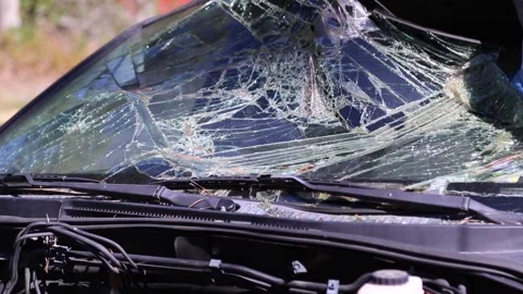 Shattered Windshield On A Broken Black Car Stock Footage 246715823
