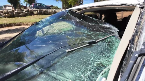 Shattered Windshield of Car After Severe Accident Stock Footage 311559984
