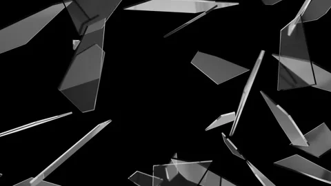 Shattering Glass Panes Falling and Floating Against Black Background. 4K Stock Footage 335282403