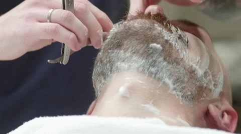 Shaving beard / neck /  cheeks / man. Barbershop service Stock Footage 58491891